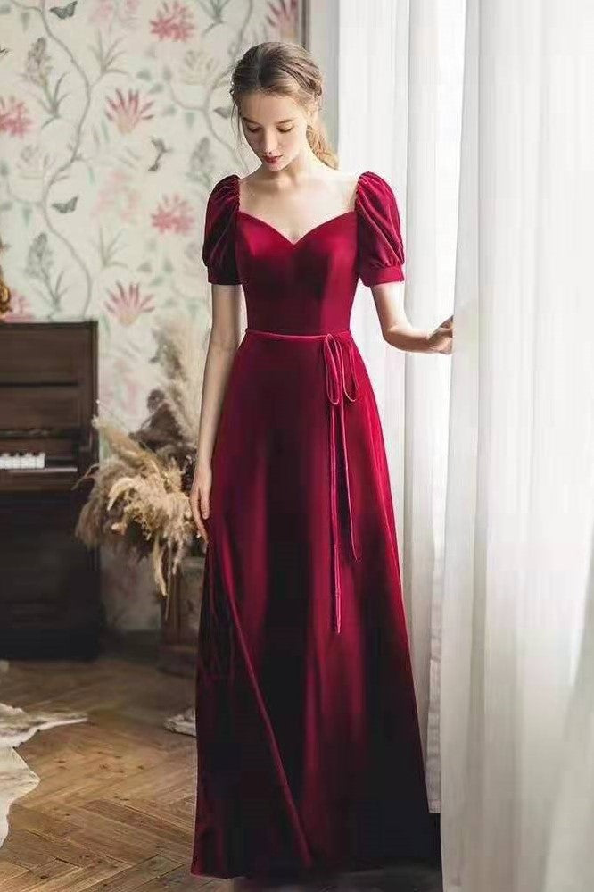 long burgundy puffy prom dresses