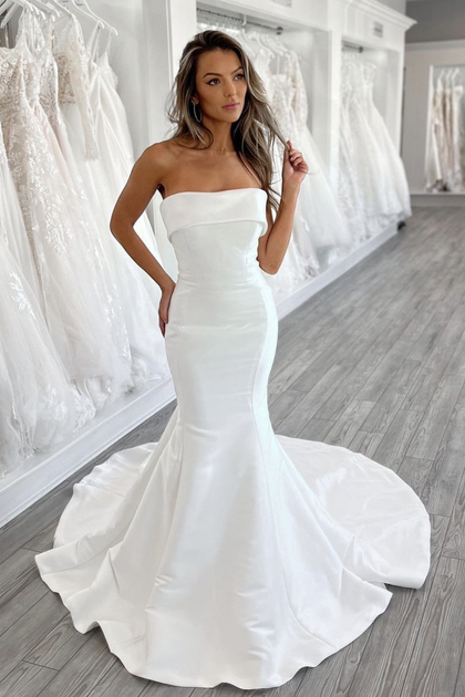 2020 Mermaid Satin Bride Dresses with Stones Belt from NarsBridal  Mermaid wedding  dress, Strapless wedding dress, Simple bridal gowns