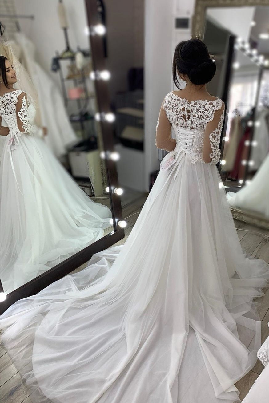 illusion-long-sleeves-boho-wedding-dresses-with-tulle-skirt-1
